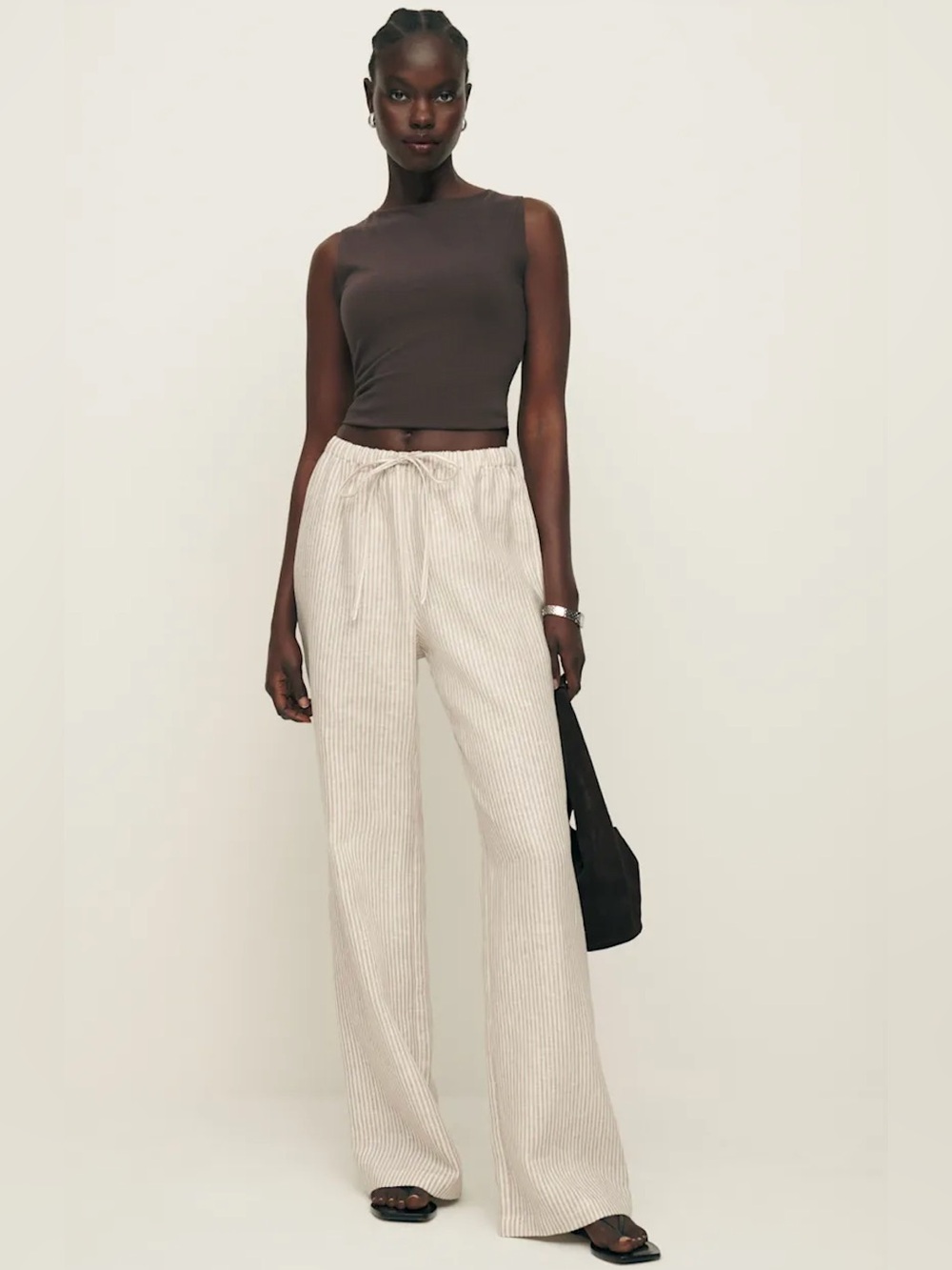 Reformation Olina Linen Pant in Sandy Stripe